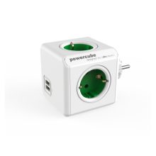 Allocacoc PowerCube Original USB base múltiple con 4 salidas AC y 2 puertos USB en verde y blanco, SKU 1202GN/DEOUPC