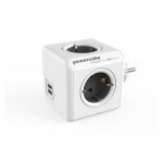 Imagen del Allocacoc PowerCube Original USB base múltiple, con 4 salidas AC para uso en interiores, en colores gris y blanco, SKU 1202GY/DEOUPC