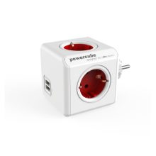 Allocacoc PowerCube Original USB con base múltiple, 4 salidas AC, color rojo y blanco. SKU: 1202RD/DEOUPC