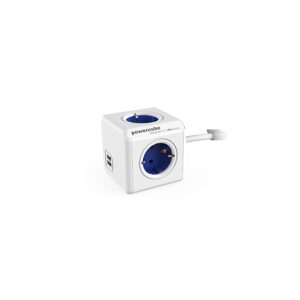 Power Cube base múltiple para interiores en color azul, cuenta con 4 salidas AC y un cable de 1,5 metros SKU: 1402BL/DEEUPC