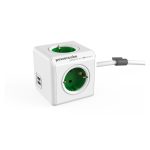 Allocacoc PowerCube Extended USB, base múltiple con cable de 1,5 m, 4 salidas AC, color verde y blanco. SKU: 1402GN/DEEUPC