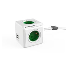 Allocacoc PowerCube Extended USB, base múltiple con cable de 1,5 m, 4 salidas AC, color verde y blanco. SKU: 1402GN/DEEUPC