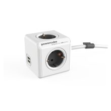 Base múltiple Allocacoc PowerCube con 1,5 metros de cable, 4 salidas AC, interior, gris y blanco. SKU: 1402GY/DEEUPC