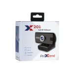 Imagen de la cámara web ProXtend X201, resolución Full HD de 2048 x 1536 píxeles, 3 MP, color negro y plata. SKU PX-CAM004.