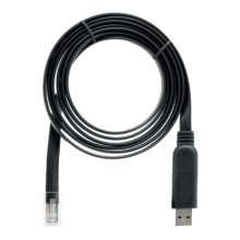 Cable USB de 1,8 metros de QNAP con conector RJ-45 y conector USB A en color negro. SKU: CAB-CONSOLE-URJ45-1M8
