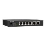 Imagen del QNAP QSW-2104-2T-R2 switch no administrado, con soporte para 10G Ethernet, ideal para escritorio, de color negro. SKU: QSW-2104-2T-R2.