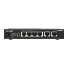 Imagen del QNAP QSW-2104-2T-R2 switch no administrado, con soporte para 10G Ethernet, ideal para escritorio, de color negro. SKU: QSW-2104-2T-R2.
