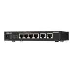 Imagen del QNAP QSW-2104-2T-R2 switch no administrado, con soporte para 10G Ethernet, ideal para escritorio, de color negro. SKU: QSW-2104-2T-R2.