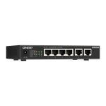 Imagen del QNAP QSW-2104-2T-R2 switch no administrado, con soporte para 10G Ethernet, ideal para escritorio, de color negro. SKU: QSW-2104-2T-R2.