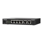 Imagen del QNAP QSW-2104-2T-R2 switch no administrado, con soporte para 10G Ethernet, ideal para escritorio, de color negro. SKU: QSW-2104-2T-R2.