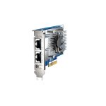 Imagen de la tarjeta de red QNAP QXG-10G2T-X710, un adaptador interno Ethernet con velocidad de 1000 Mbit/s y doble puerto