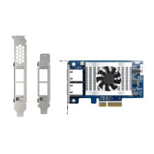 Imagen de la tarjeta de red QNAP QXG-10G2T-X710, un adaptador interno Ethernet con velocidad de 1000 Mbit/s y doble puerto