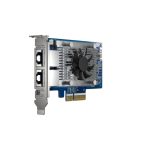 Imagen de la tarjeta de red QNAP QXG-10G2T-X710, un adaptador interno Ethernet con velocidad de 1000 Mbit/s y doble puerto