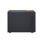 Caja para disco duro externo QNAP TL-D400S en color negro y gris; compatible con discos duros y SSD de 2.5 y 3.5 pulgadas. SKU: TL-D400S