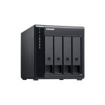 Caja para disco duro externo QNAP TL-D400S en color negro y gris; compatible con discos duros y SSD de 2.5 y 3.5 pulgadas. SKU: TL-D400S