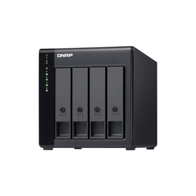 QNAP Carcasa Disco Duro/SSD Externa con Compatibilidad 2.5/3.5 pulgadas Caja para disco duro externo QNAP TL-D400S en color negro y gris; compatible con discos duros y SSD de 2.5 y 3.5 pulgadas. SKU: TL-D400S