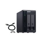 Imagen de la QNAP TR-002, una caja para disco duro externo en color negro, compatible con discos de 2.5 y 3.5 pulgadas. SKU: TR-002