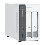 Servidor de almacenamiento NAS QNAP TS-216G, torre con procesador Cortex-A55, 4GB de RAM y unidad de disco duro en color blanco. SKU TS-216G.