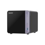 Vista frontal del QNAP TS-432X-4G NAS Torre en color negro, equipado con procesador Alpine AL-524 y 4 GB de memoria DDR4. SKU: TS-432X-4G-PE