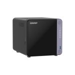 Vista frontal del QNAP TS-432X-4G NAS Torre en color negro, equipado con procesador Alpine AL-524 y 4 GB de memoria DDR4. SKU: TS-432X-4G-PE