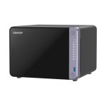 Imagen del QNAP TS-632X-4G, un NAS en torre con procesador Alpine AL-524, 4 GB de RAM DDR4, modelo en color negro, SKU TS-632X-4G-PE