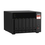 QNAP TS-673A-SW5T servidor de almacenamiento NAS en formato torre con procesador Ryzen Embedded V1500B, 8 GB de RAM DDR4, sin capacidad de almacenamiento interno y sistema operativo QNAP QTS color negro. SKU TS-673A-SW5T.