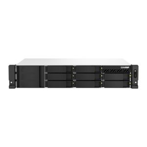 Vista frontal del QNAP TS-873AeU-RP NAS Bastidor 2U con procesador Ryzen Embedded V1500B, memoria 4 GB DDR4 y 0 TB de almacenamiento, SKU TS-873AEU-RP-4G
