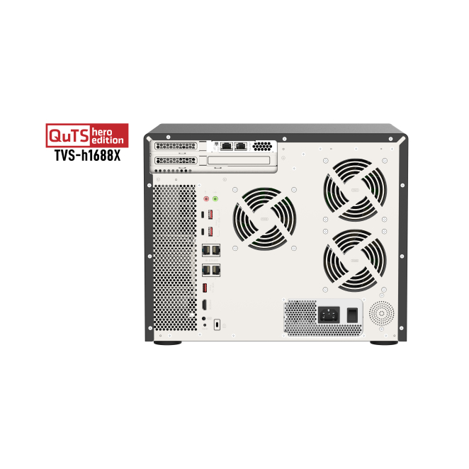 QNAP TVS-h1688X NAS Torre Intel® Xeon® W-1250 32 GB DDR4 0 TB QuTS hero Negro 2 QNAP TVS-h1688X - Detalles de puertos y conexiones