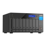 Servidor de almacenamiento NAS QNAP modelo TVS-H874T-I7-32G en formato torre, equipado con procesador Intel Core i7, 32 GB de memoria DDR4, sin disco duro y sistema operativo QNAP QTS, color negro.