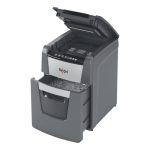 Rexel Optimum AutoFeed+ 100X trituradora de papel en corte cruzado con nivel de ruido de 55 dB, ancho de 22 cm, en colores negro y gris, modelo 2020100XEU