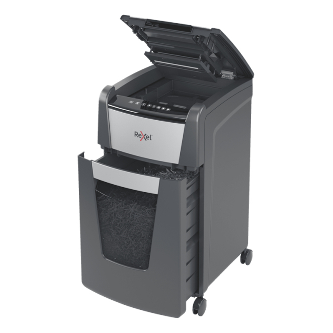 Rexel Optimum AutoFeed+ 225X triturador de papel Corte cruzado 55 dB 23 cm Negro, Gris 3 Trituradora Rexel Optimum AutoFeed+ 225X en uso