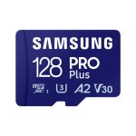 Vista de la memoria flash Samsung de 128 GB MicroSDXC UHS-I Clase 10, SKU MB-MD128SA/EU