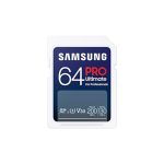 Imagen de la tarjeta de memoria Samsung MB-SY64SB/WW SDXC UHS-I de 64 GB, destacada por su alta velocidad y capacidad adecuada para almacenamiento masivo.