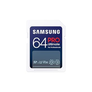 Imagen de la tarjeta de memoria Samsung MB-SY64SB/WW SDXC UHS-I de 64 GB, destacada por su alta velocidad y capacidad adecuada para almacenamiento masivo.