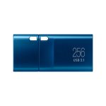 Vista frontal de la unidad flash Samsung MUF-256DA con 256GB de capacidad y conexión USB Tipo C 3.2 Gen 1 de color azul. SKU MUF-256DA/APC.