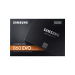 Samsung 860 EVO 500GB SSD de 2.5 pulgadas, interfaz Serial ATA III, SKU MZ-76E500B/EU, utilizado para almacenamiento de datos.