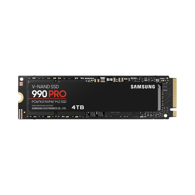 Samsung 990 PRO 4 TB NVMe SSD de alto rendimiento Samsung 990 PRO 4 TB M.2 PCI Express 4.0 NVMe V-NAND MLC, SKU MZ-V9P4T0BW, disco duro de alto rendimiento
