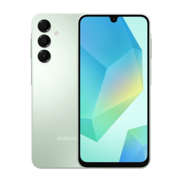 Imagen del Samsung Galaxy A16 en color verde, pantalla de 6.7 pulgadas, Dual SIM, 4G, 4 GB RAM, 128 GB almacenamiento y batería de 5000 mAh. SKU: SM-A165FLGBEUE