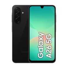 Samsung Galaxy A26 con pantalla de 17 cm, ranura híbrida, dual SIM, Android 15, 5G, 8 GB RAM, 256 GB almacenamiento, batería de 5000 mAh en color negro. SKU SM-A266BZKCEUE.