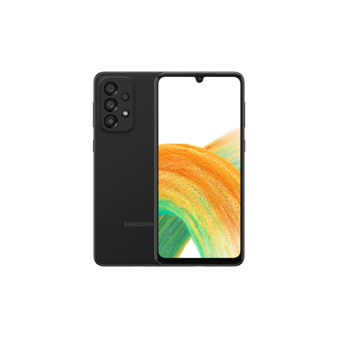 Samsung Galaxy A33 5G Enterprise Edition con pantalla de 6.4 pulgadas Samsung Galaxy A33 5G Enterprise Edition, con pantalla de 6.4 pulgadas, ranura híbrida Dual SIM, USB Tipo C, 6 GB de RAM, 128 GB de almacenamiento, batería de 5000 mAh, color negro. SKU: SM-A336BZKGEEE