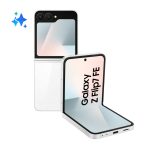 Imagen del Samsung Galaxy Z Flip7 FE 5G en color blanco, pantalla de 17 cm, 8 GB de RAM, 256 GB de almacenamiento, batería de 4000 mAh, SKU SM-F761BZWHEUE