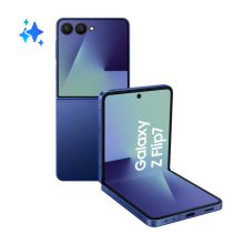 Imagen del Samsung Galaxy Z Flip7, un dispositivo móvil plegable de 5G con pantalla de 6.8 pulgadas, 12 GB de RAM, almacenamiento de 512 GB y batería de 4300 mAh en color azul. SKU: SM-F766BDBHEUE