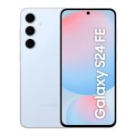 Samsung Galaxy S24 FE en color azul, pantalla de 6.7 pulgadas, SIM doble, Android 14, conectividad 5G, USB Tipo C, 8 GB de RAM, 128 GB de almacenamiento, batería de 4700 mAh. SKU: SM-S721BLBDEUE