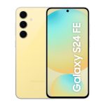 Samsung Galaxy S24 FE en amarillo, pantalla de 6.7 pulgadas, dual SIM, Android 14, conectividad 5G, memoria de 8 GB RAM y 128 GB de almacenamiento, batería de 4700 mAh. SKU: SM-S721BZYDEUE