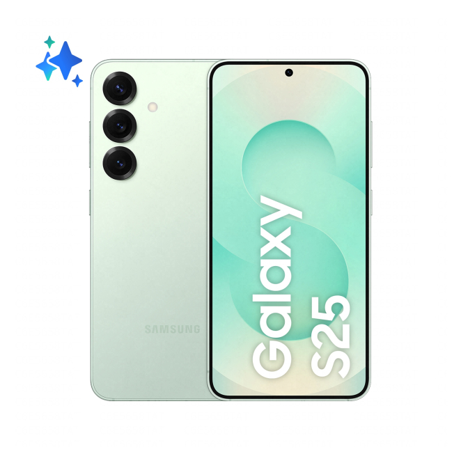 Samsung Galaxy S25 en color menta con pantalla de 6.2 pulgadas y batería de 4000 mAh Imagen del Samsung Galaxy S25 en color menta con pantalla de 6.2 pulgadas, SIM doble, Android 15, 5G, USB Tipo C, 12 GB de RAM, 128 GB de almacenamiento y batería de 4000 mAh. SKU: SM-S931BLGDEUE