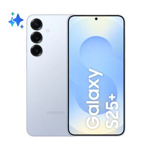 Imagen del Samsung Galaxy S25+ azul con pantalla de 6.7 pulgadas, doble SIM, Android 15, 5G, USB tipo C, 12GB de RAM, 512GB de almacenamiento, batería de 4900 mAh. SKU: SM-S936BLBGEUE