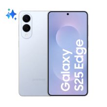 Samsung Galaxy S25 Edge en color azul, pantalla de 17 cm, SIM doble, Android 15, 5G, USB Tipo C, 12 GB RAM, 256 GB de almacenamiento y batería de 3900 mAh. SKU: SM-S937BLBDEUE