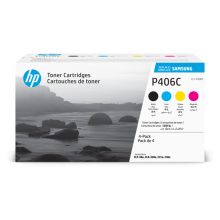 Samsung paquete de 4 cartuchos de tóner original HP CLT-P406C en colores cian, magenta, amarillo y negro para impresoras laser. SKU SU375A