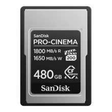 Tarjeta SanDisk PRO-CINEMA CFexpress Tipo A con capacidad de 480GB. SKU: SDCFEA-480G-GN4NN. Almacenamiento externo de alta velocidad.