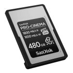 Tarjeta SanDisk PRO-CINEMA CFexpress Tipo A con capacidad de 480GB. SKU: SDCFEA-480G-GN4NN. Almacenamiento externo de alta velocidad.